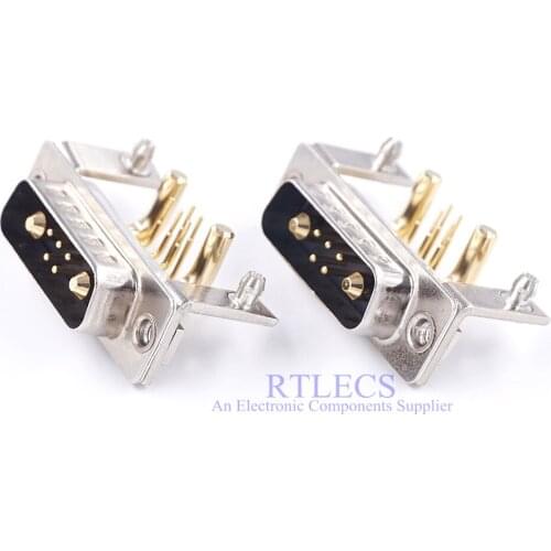 2 pcs High Power 30A 7W2 D-Sub Connector Combo Plug Male Pins Signal 5 + 2 Power Panel Mount Through Hole Right Angle brackets