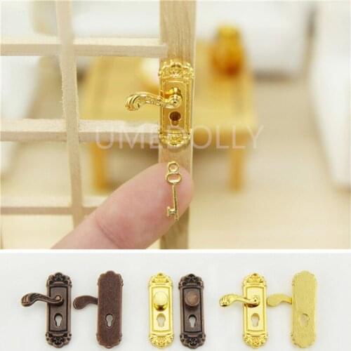 4Pcs/set 1/12 Scale Vintage Dollhouse Miniature Door Lock and Key Doll House Fairy Door DIY Accessories