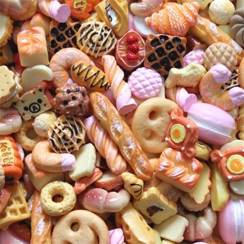 10pcs DIY Dolls Accessories Artificial Food Cake Snack Bread Ice Cream Cartoon doll Accessories Slime Toys for Children Random