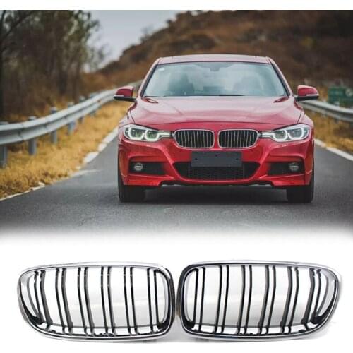 AL21 -Car Kidney Gloss Black Dual Slat Half Chrome Grille For-BMW 3 Series F30 2012 - 2018