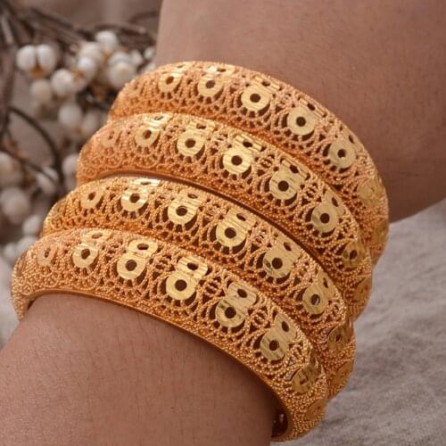 Dubai Bangle 4pcs/Lot Ethiopian Gold Color Cuff Bangles For Women Dubai Bride Wedding Bracelet African Arab Middle East Jewelry