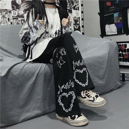 2021 Summer pants Womens trousers gothic streetwear oversize leg casual hip-hop harajuku femme pantalon vintage aesthetic dark