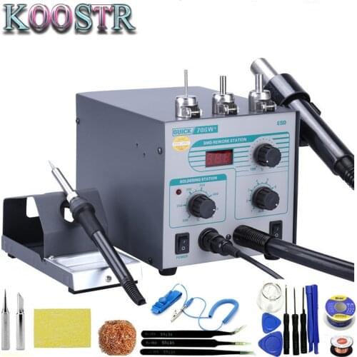 QUICK 706W+ Digital Display Hot Air Gun + Soldering Iron Anti-static Temperature Lead-free Rework Station 2 in 1 With 3 Nozzles