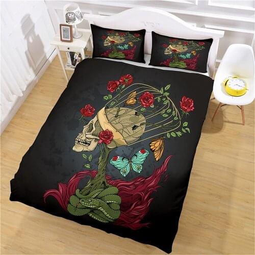 Home Personality Art Flower Skull Print Adult Duvet Cover Bedding and Pillowcase King Size Single Double Bedroom Bed Cover