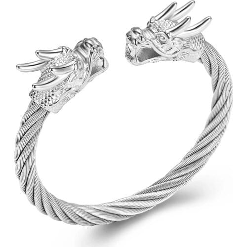 Double Dragon Head Stainless Steel Cremation Jewelry For Men Keepsake Memorial Urn Bangle Bracelet Hold Ashes