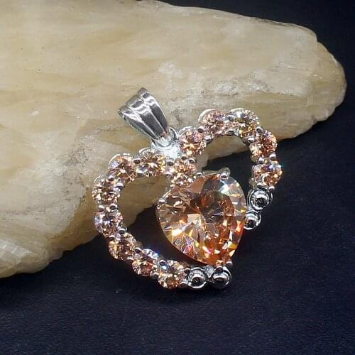 Gemstonefactory Jewelry Big Promotion 925 Silver Heart Shape Brown Morganite Women Ladies Mom Gifts Necklace Pendant 20213955