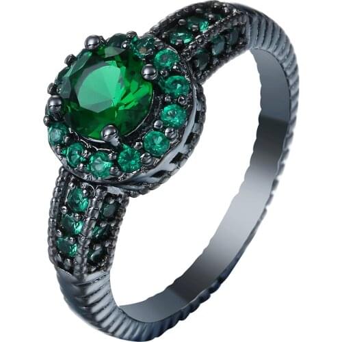 Hainon Wedding Rings Black Gold Color Engagement Pink Green Round Ring paved CZ Zircon Jewelry New Fashion Promise RING