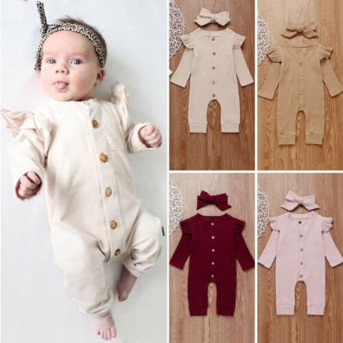 2PCS Newborn Baby Girl Boy Cotton Clothes Knitted Long Sleeve Romper Jumpsuit Sunsuit Headband Outfit Clothes Set