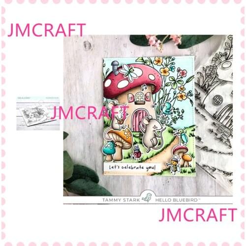 JMCRAFT 2021 New Mushroom House And Flowers Transparent Stamp Scrapbooking Stamping DIY Album Rubber Gift Card Stencil