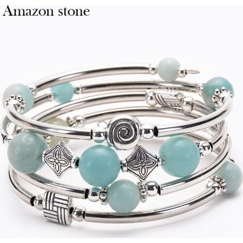 Christmas Eve Natural Stone Winding Fashion Multi-layer Unisex Charms Bangle Bracelet Daily Jewelry For Girls Gift