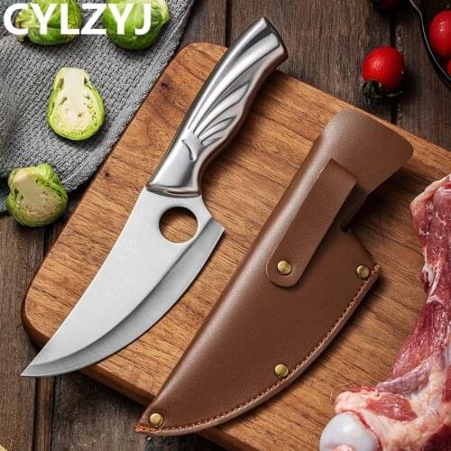Fishing Pocket Knife Boning Knife Handmade Stainless Steel Kitchen Meat Cleaver Outdoor Cooking Cutter Butcher Knife Sleeves