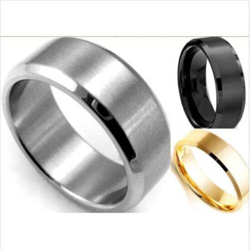 Trendy Titanium Steel Ring Lovers Ring Silver Color Black Blue Gold Color Rose Simple 8mm Mirror Ring