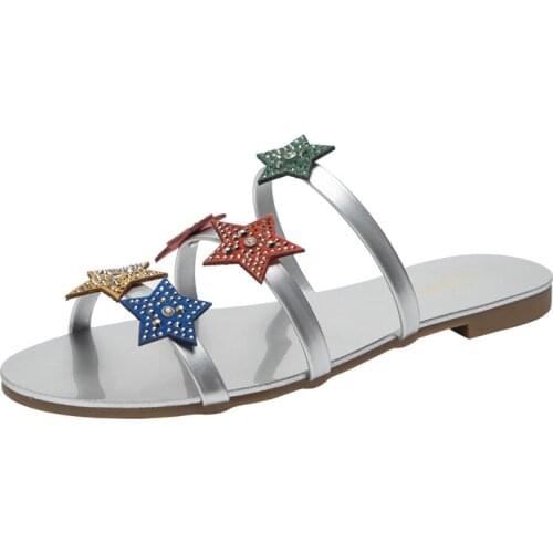 Creative Women Slippers Star Decoration Girl Sandals Rhinestone Candy Color Flip Flops Plus Size 42 Indoor Outdoor Shoes