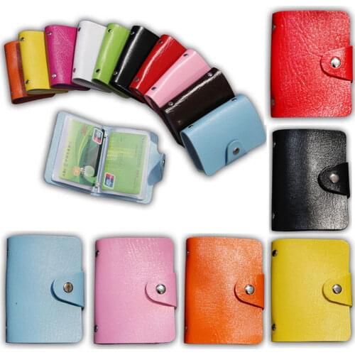 Fashion Women Men 24 Bits Credit Card Holder PU Leather Buckle Business Cards ID Card Holder Passport Card Holder Wallet Bag