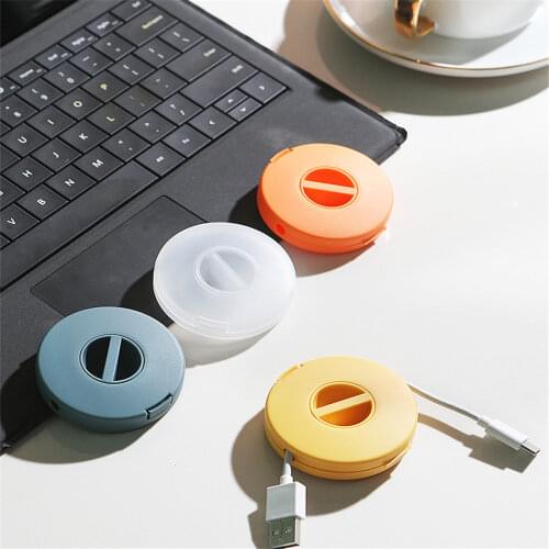 Mini Round Rotatable Data Line Organizer Portable Carry Earphone Storage Box Mobile Phone Portable USB Charging Cable Winder