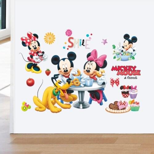 Cartoon Disney Mickey Minnie Wall Stickers For Children Bedroom Kids Rooms Living Room Wall Decal Art Poster Mural Home Decor