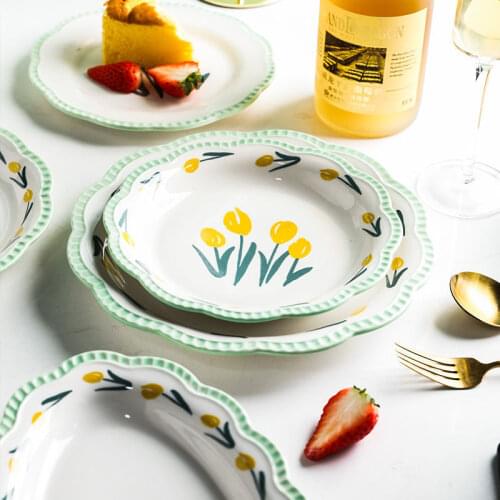 Tulip Dish Plate Set Household Combination Creative Rice Bowl Soup Plate Ceramic Bowl Dumpling Plate