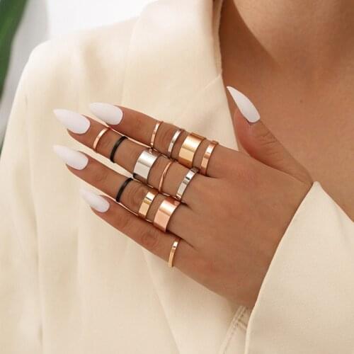 13 Pcs/Set Fashion Geometric Smooth Rings Set Trendy Cute Finger Rings for Women Party Jewelry Accessories