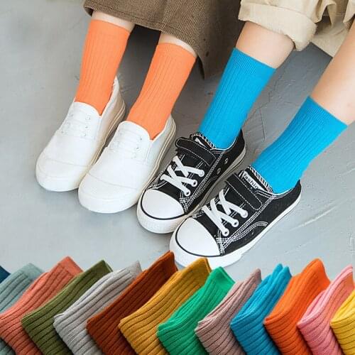 4 Pairs/Lot Childrens Socks Autumn Winter Warm Boys Girls Socks Trendy Candy Color Japanese Double Needle Tube Socks Baby Sock