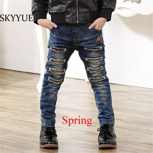 2019 New Autumn Winter Cotton Trousers for Children In Childrens Hole Jeans Fashion Boys' Thicken Warming Children Clothes