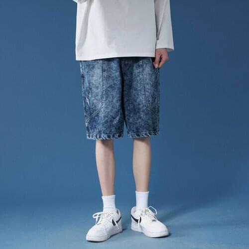 Summer New Cotton Denim Shorts Men Jeans Bermuda Knee-Length Solid Blue Elastic Male Short Trousers Plus Size