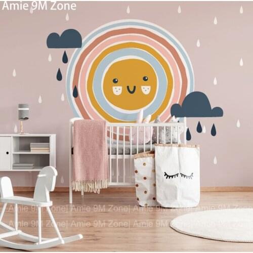 Wallpaper for kids room wall decor pale light pink warm sun raindrop murall wall art child carton wall size to order