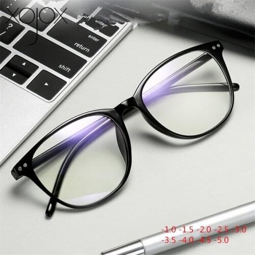 XojoX Vintage Round Myopia Glasses Frame Women Blue Film Optical Spectacles Frames Finished Nearsighted Goggles Diopter -1.0-6.0