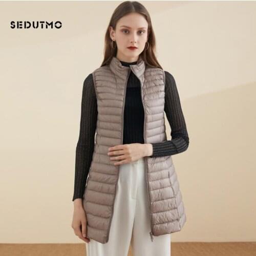 SEDUTMO Autumn Plus Size 4XL Down Vest Womens Ultra Light Long Jackets Winter Basic Waistcoat Slim Coat ED1074