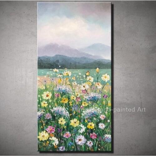 HandPainted Mountains Landscape Blooming Flower Modern Abstract Oil Painting On Canvas Wall Art Picture Living Room Home Decor