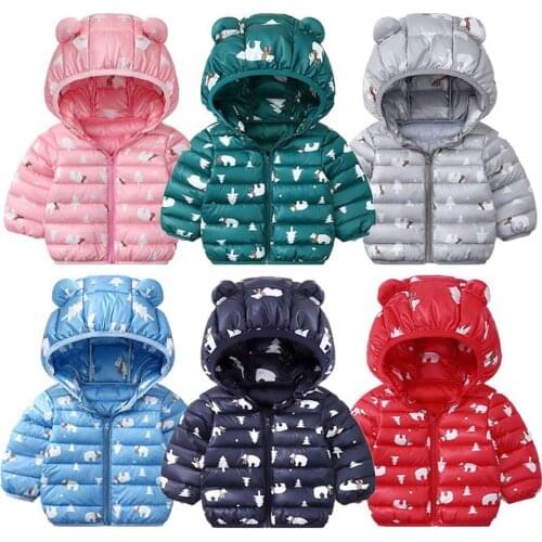 VOGUEON Baby Girls Hooded Down Jackets For Kids Coats Autumn Boys Cartoon Warm Jacket Coat Jacket Toddler Girl Zipper Outerwear