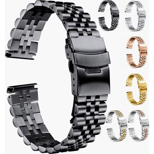 Five beads stainless steel strap solid steel strap insurance buckle strap black bracelet watch accessories 20 22 24mm