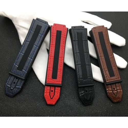 25*17mm cow leather rubber silicone watchband watch band for Hublot strap for Big bang belt authentic logo red brown black blue