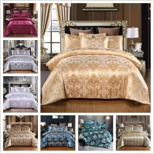 Jacquard Satin Floral Luxury Bedding Set Bed Linen Flower Comforter Duvet Cover Set Pillowcases King Single Queen for Adults