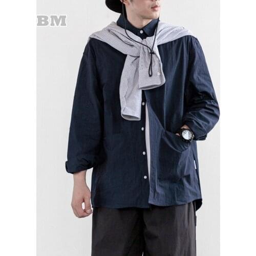Autumn Japanese Streetwear High Quality Shirt Harajuku Thin Cargo Coat Men Fashion Korean Clothes Long Sleeve Oversize Top