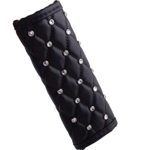 Bling Bead Black PU Leather Handbrake Cover Protector Decor Fit For Most of Automatic Transmission Cars