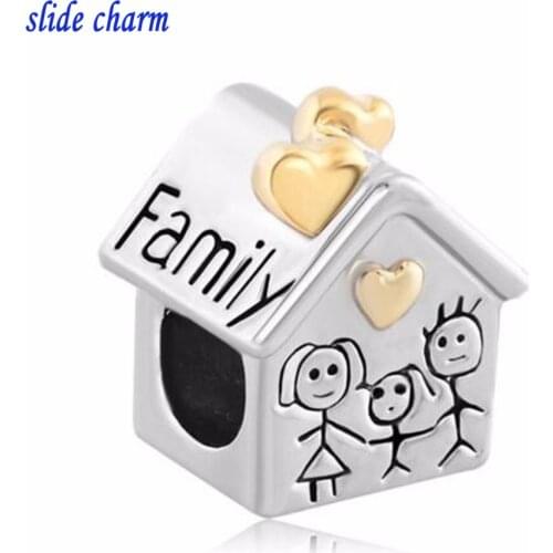 Slide charm Free shipping European new fashion family happiness small accessories charm beads fit Pandora bracelet