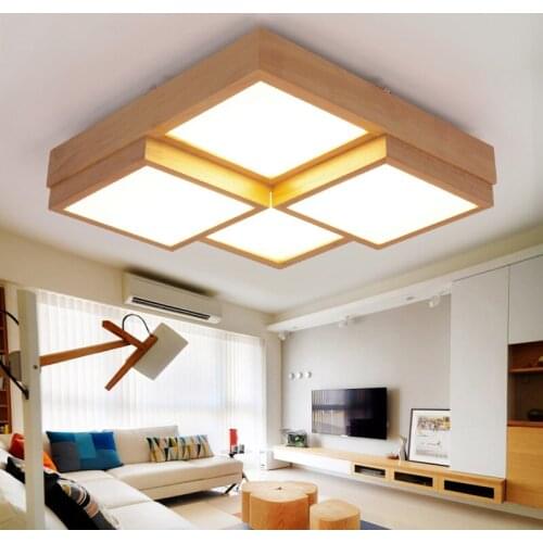 Solid Woode Led ceiling lamp creative wood lamp square living room lamp modern study restaurant lamp ZA MZ30