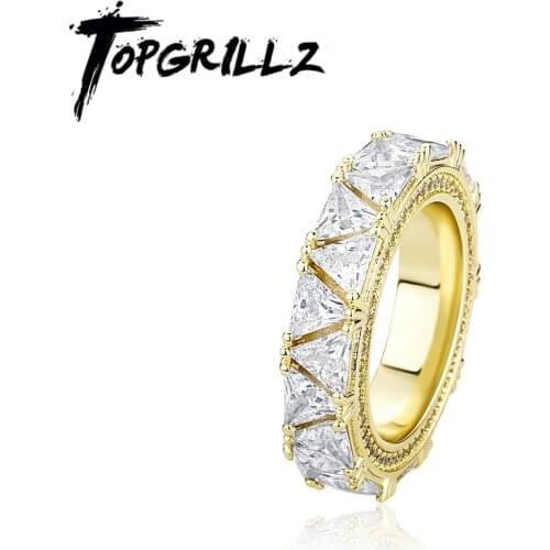 TOPGRILLZ 2021 New Triangular Zircon Rings Iced Full Micro Pave Cubic Zirconia Hip Hop Simple Wedding Rings For Women Gift