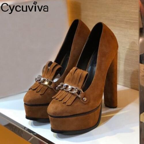 Metal Tassel Platform Super High Heel Shoes Women Slip On Flock Pointed Toe Sandals Women Sexy Party Nightclub Women Shoes 2021