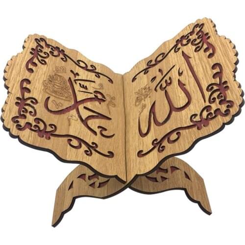 Unique Islam Eid Ramadan Mubarak Hollow Holiday Decorations Wooden Reading The Bible Book Shelf Table Decoration
