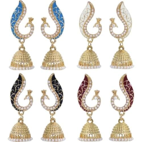 2 Pcs/Set Bohemian Earrings Women Peacock Lanterns Pearl Crystal Gold Pendant Stud Earring Lady Personality Accessories