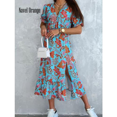 Women Deep V-Neck Backless Long Party Dress Spring Autumn Lantern Sleeve Printing Ladies Dress Elegant Streetwear Dropshipping