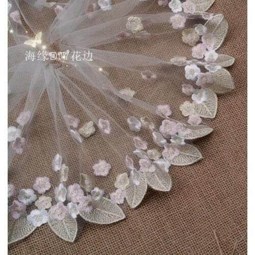 1 Yard Lace Fabric Trim Pink with Gold Embroidered Flowers Tulle Mesh Lace 17cm Wide Clothes Accessories Curtains Sofa Sewing L
