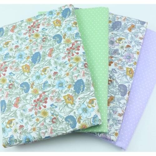 160x50cm Green Purple Floral Dots Twill Cotton Sewing Fabric, Making Quilt Cover Girls' Dress Home Decoration Fabric