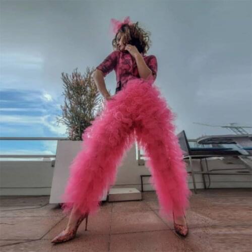 2020 Fashion High Street Style Tiered Ruffle Tulle Women Pants Elastic Waistband Extra Puffy Pant Custom Made Any Color