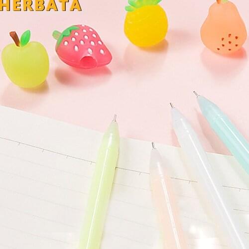 4 pcs/lot Kawaii fruit gel pens for writing Creative 0.38mm Luminous black ink pen for kids canetas material school supplies