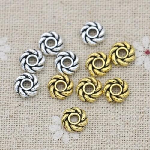40PCS Antique Gold Color Round Spacer Beads Sunshine Loose Beads for Jewelry Making Bracelet Accessories 8x2mm