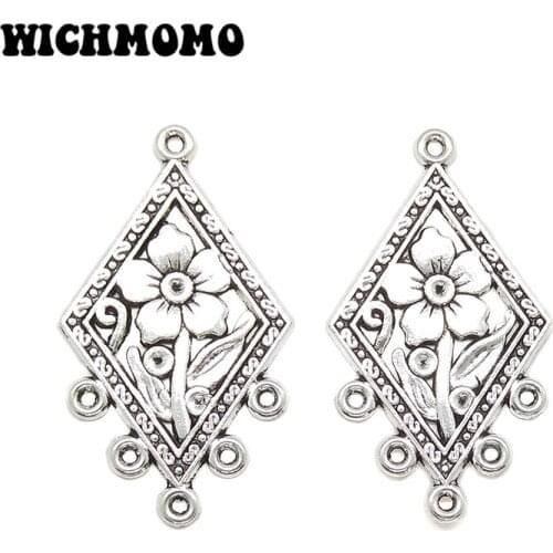 2019 New 5pieces 48*28MM Retro Zinc Alloy Rhombus Flowers Connectors Charms Pendants for DIY Necklace Jewelry Accessories
