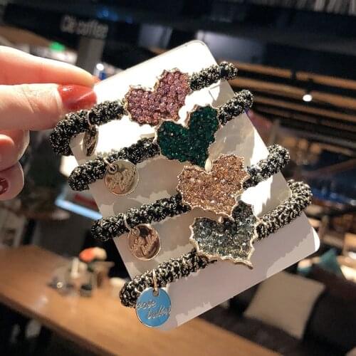 60pcs/lot DIY Simple Multi Plush Drill Peach Hearts Hair Band Thicken Rubber Band Hair Styling Tools Accessories HA1338