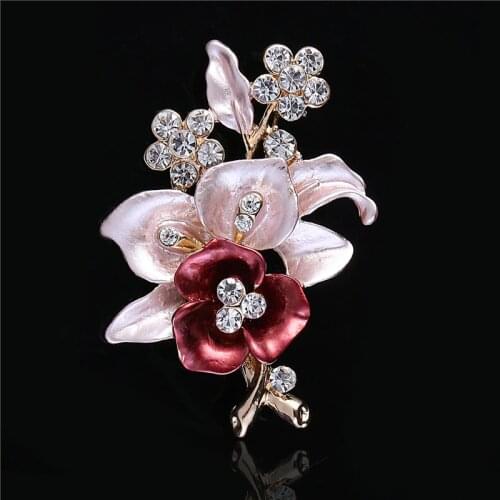 RONGQING 10Pcs/lot Rhineston Calla Flower Brooches Pins for Women Wedding Brooches Jewelry Gifts
